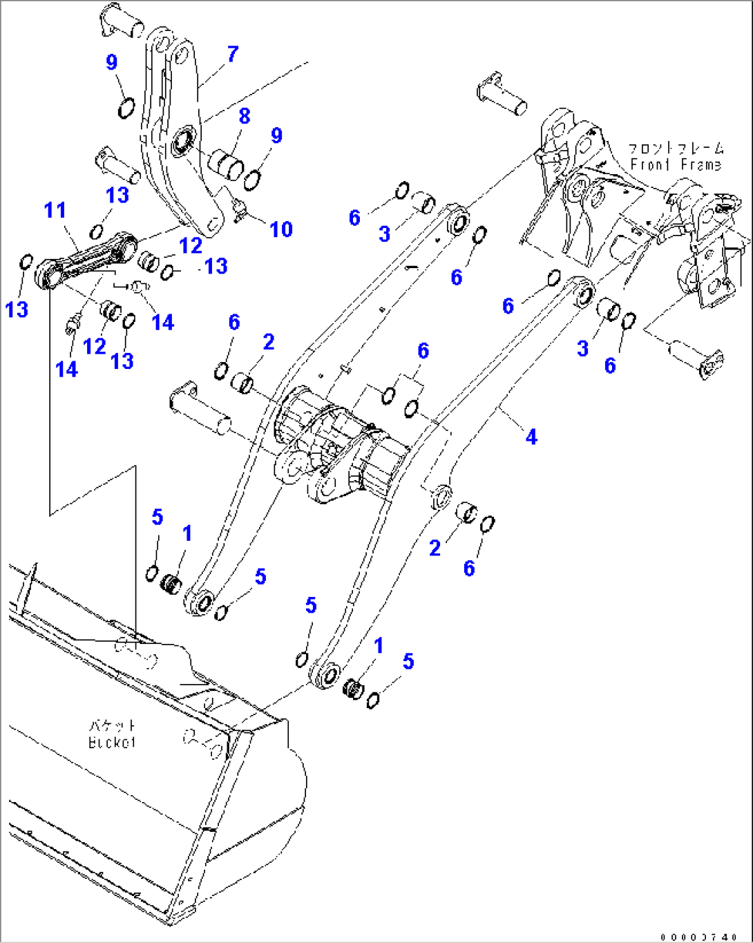 LIFT ARM AND BELLCRANK (WITH 3-SPOOL CONTROL VALVE) (REMOTE GREASE)
