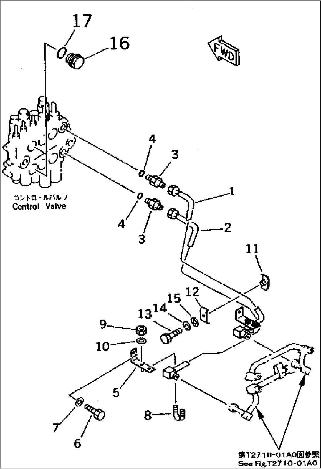 HYDRAULIC PIPING (3-POINT HITCH OR RIPPER CYLINDER LINE) (CHASSIS SIDE)