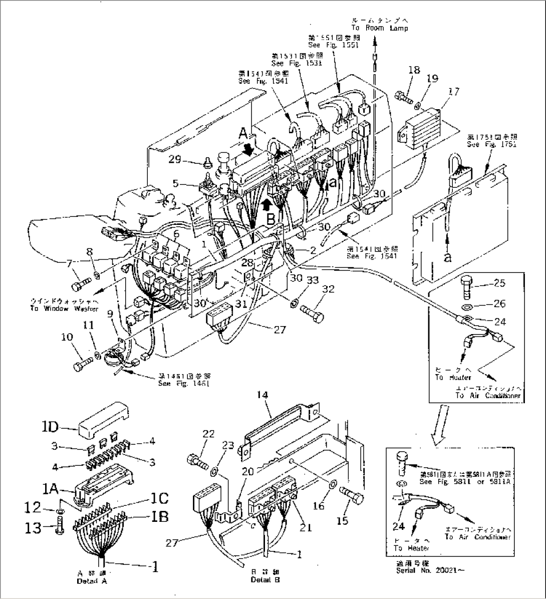 WIRING IN CAB (FOR PANEL STAND) (FOR LONG LEVER CONTROL)(#20001-)