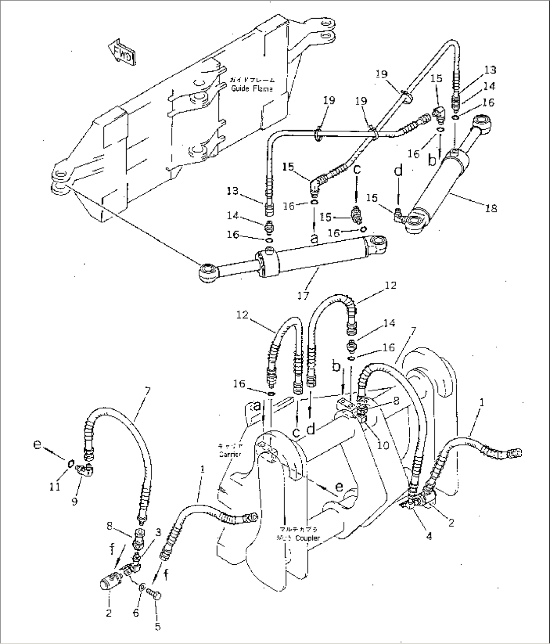 SIDE SHIFT¤ PITCH AND ANGLE SNOW PLOW (ANGLE CYLINDER LINE) (WITH HYDRAULIC MULTI COUPLER)(#(007)-)