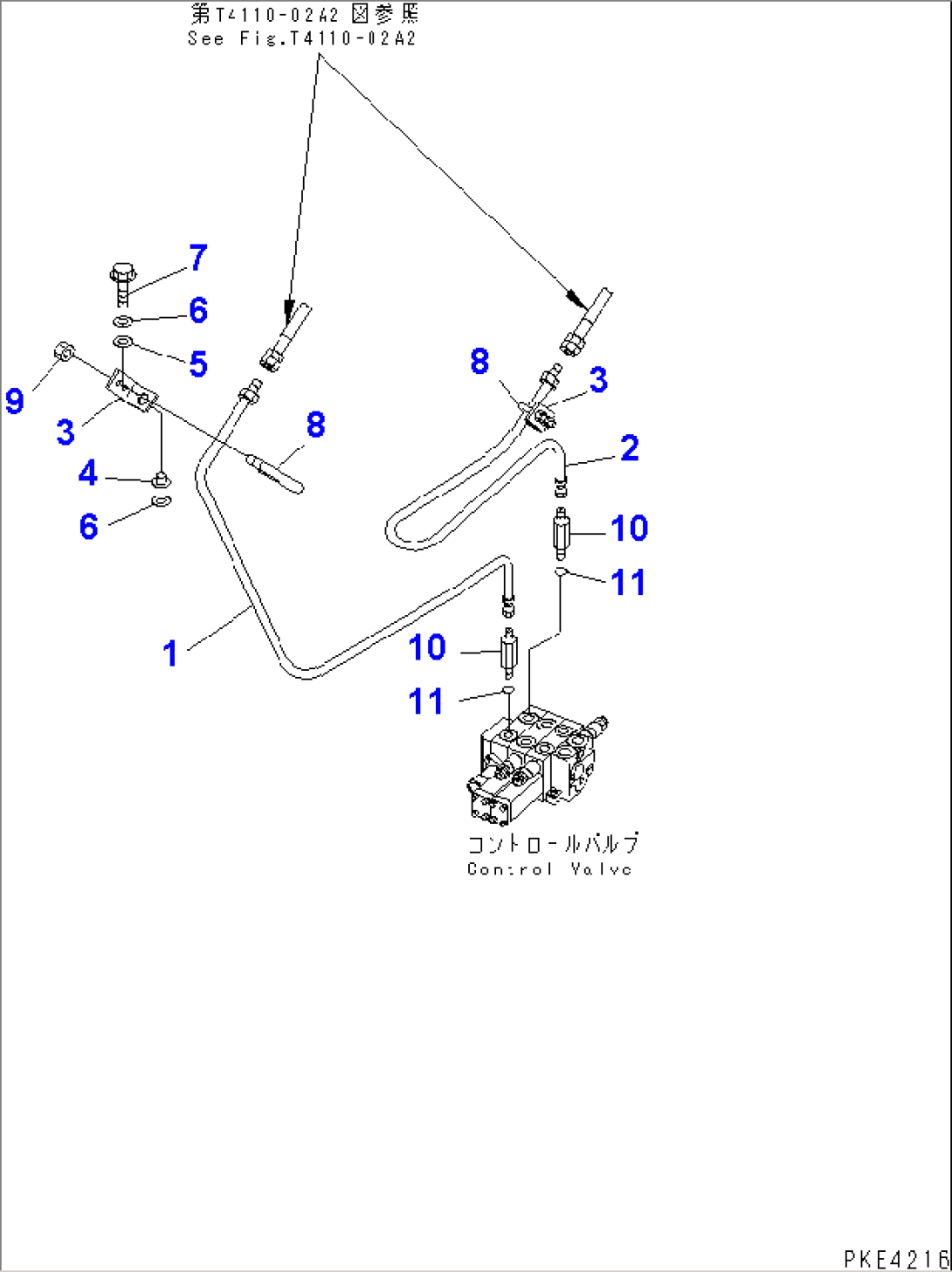 FRONT FRAME (TUBE AND MOUNTING PARTS) (FOR 3-SPOOL CONTROL VALVE)(#10001-12000)