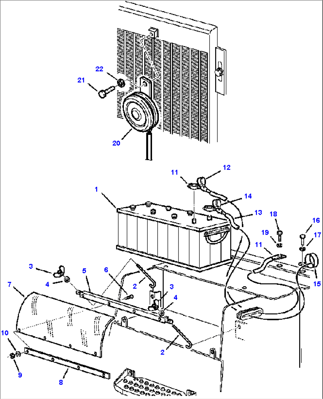 FIG. E1500-01B2 ELECTRICAL SYSTEM - BATTERY AND FRONT HORN