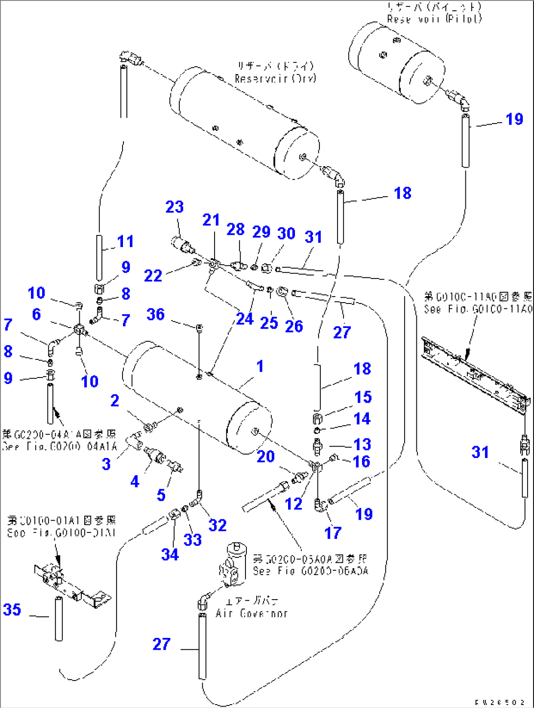 AIR TANK AND EQUIPMENT (WET AIR TANK) (FOR EMERGENCY BRAKE)(#1201-1600)