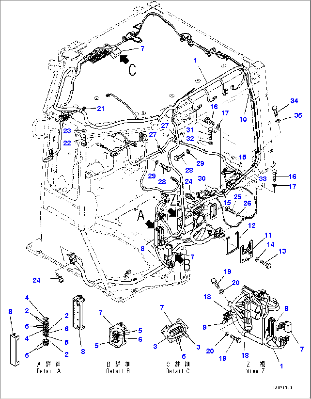 ROPS Cab, Floor, Wiring Harness (#1001-)