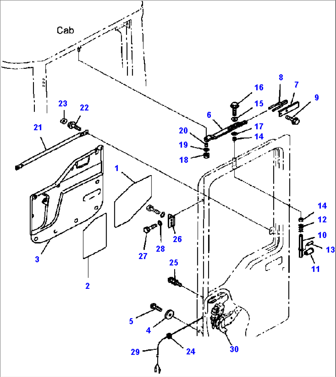 FIG. K0210-15A0 CAB - LEFT HAND DOOR LOCK, PAD AND GRIP