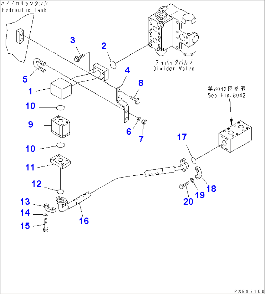 EMERGENCY STEERING (HYDRAULIC PIPING) (DIVIDER VALVE. TANK PORT) (FOR 4-SPEED TRANSMISSION)(#50001-)