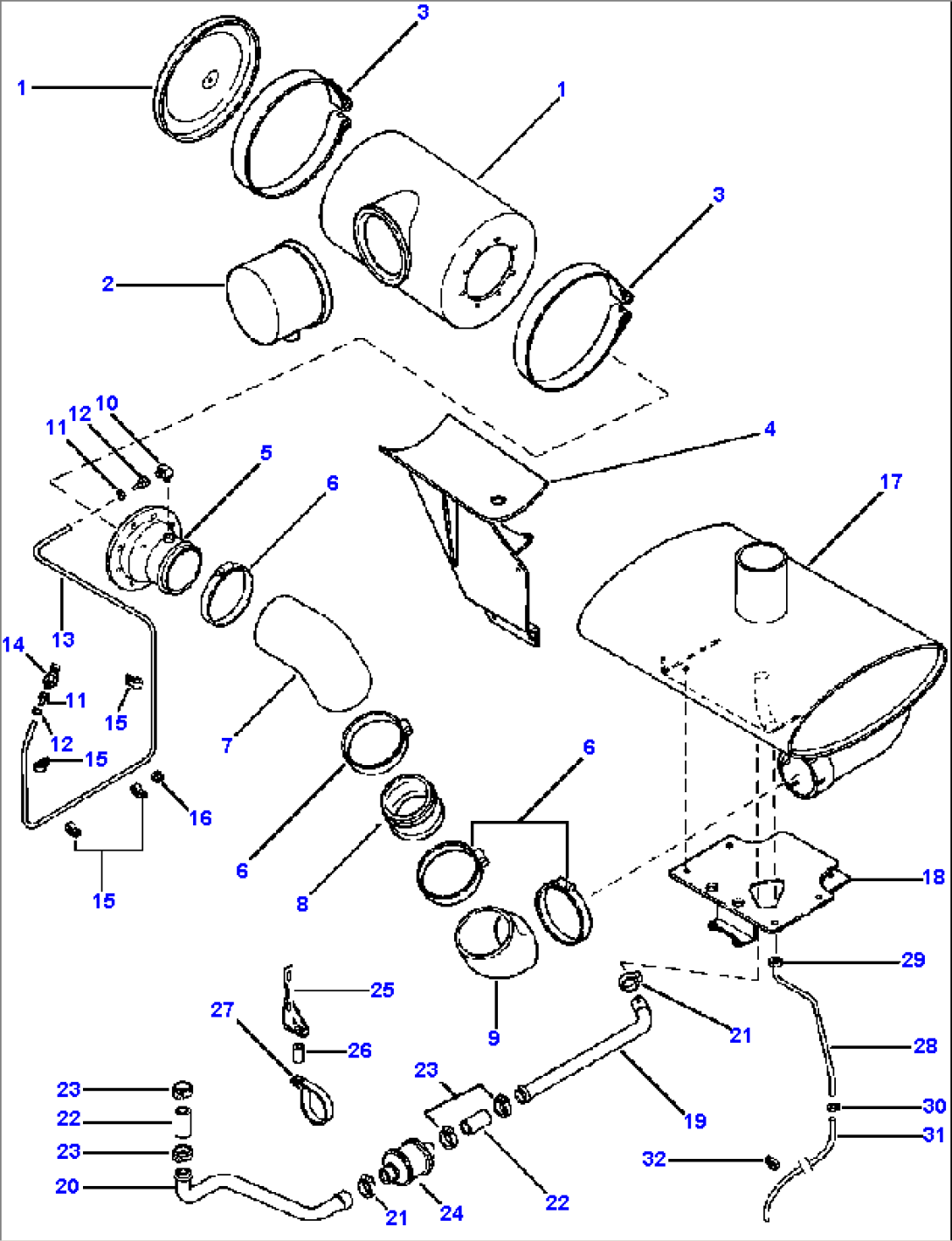 AIR CLEANER, MUFFLER, AND CONNECTIONS