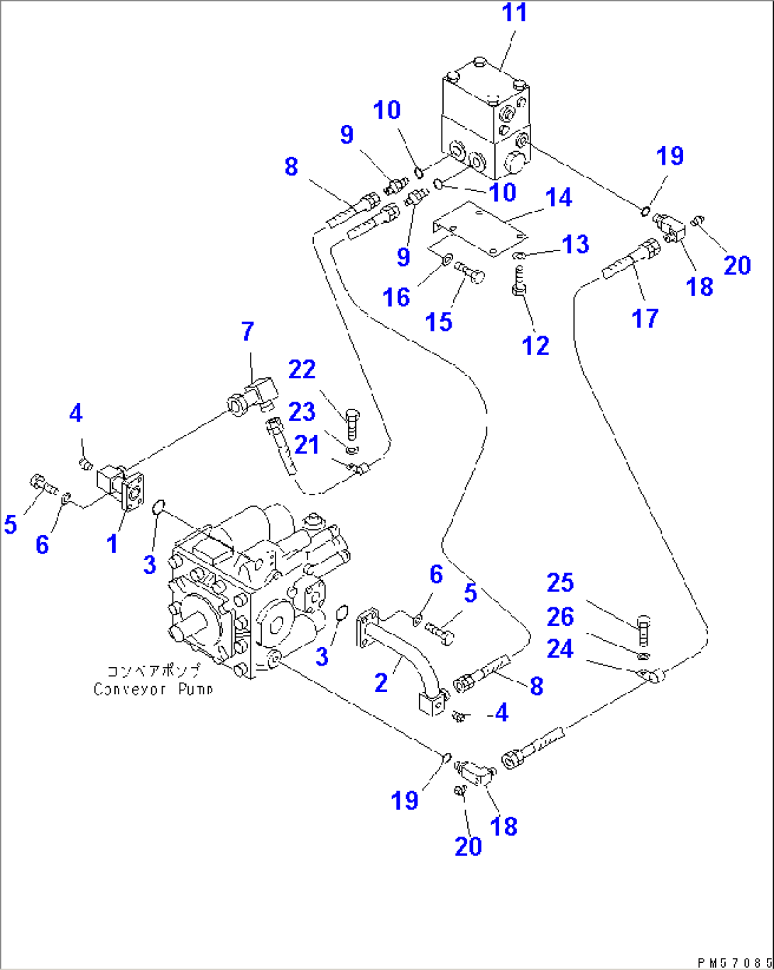 HYDRAULIC PIPING (CONVEYOR MOTOR REVOLUTION LINE) (1/2) (PUMP TO MANIFOLD VALVE)