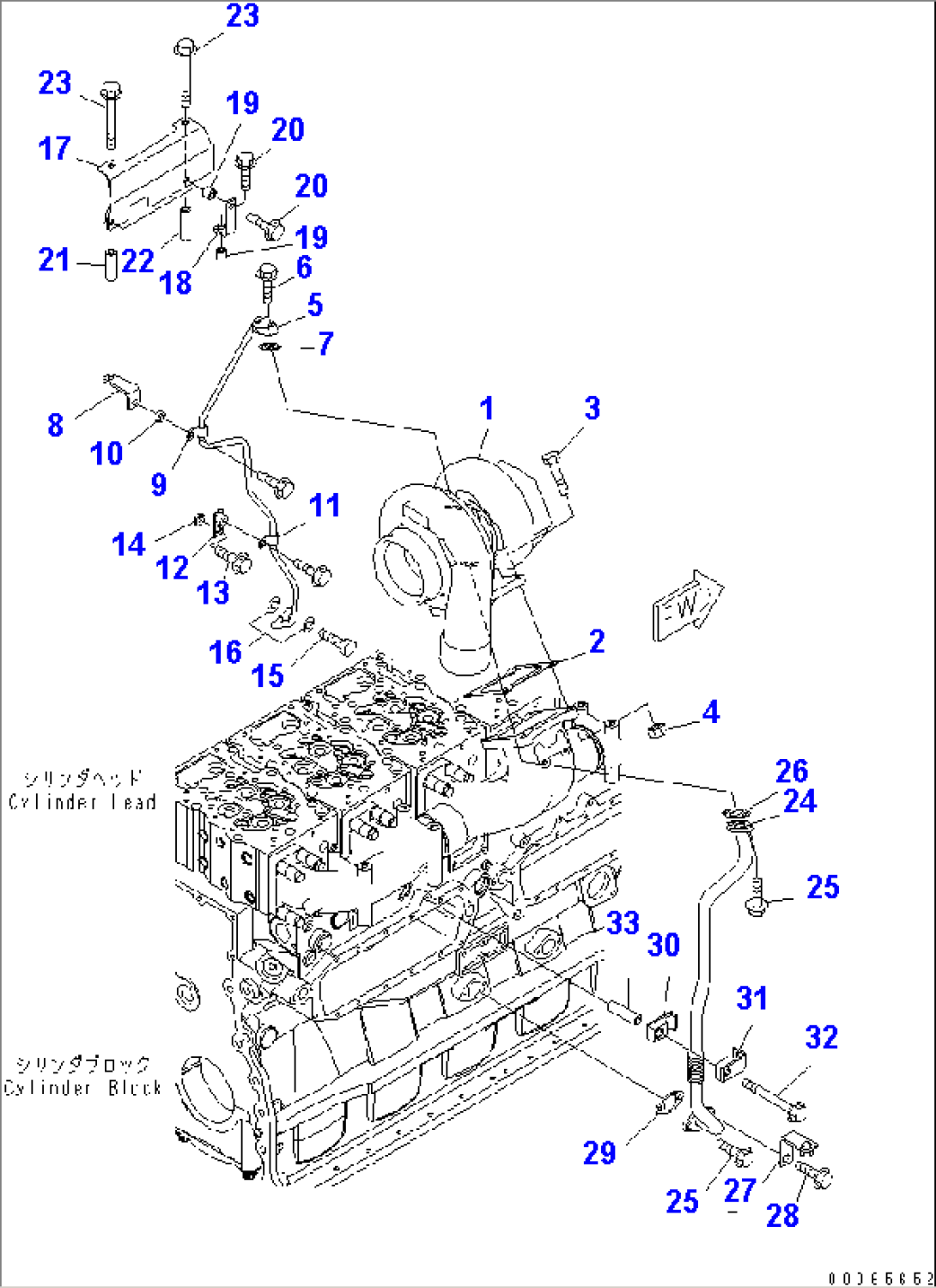 TURBOCHARGER MOUNTING AND LUBRICATOR (COOLANT HEATER SPEC.)(#610272-)