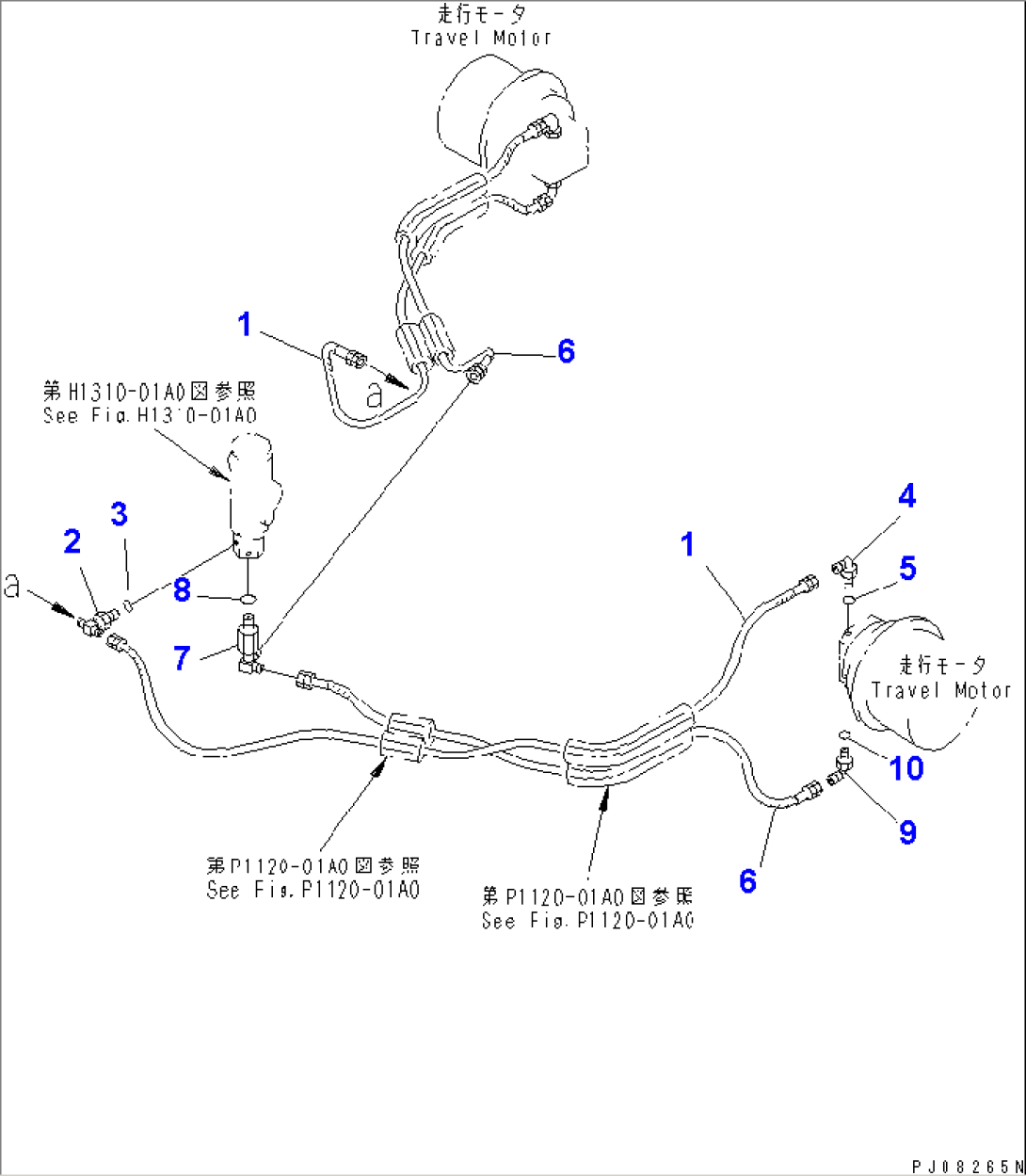 HYDRAULIC PIPING (TRAVEL MOTOR LINE) (LOWER 2/2)