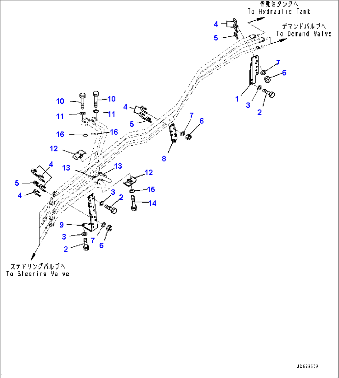 Steering and Hoist Hydraulic Piping, Demand Valve to Steering Valve (#8173-)