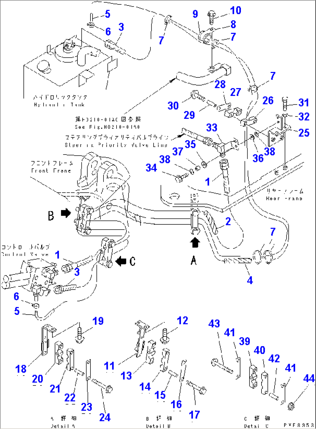 HYDRAULIC PIPING (PRIORITY VALVE TO CONTROL VALVE AND DRAIN LINE)(#63287-)