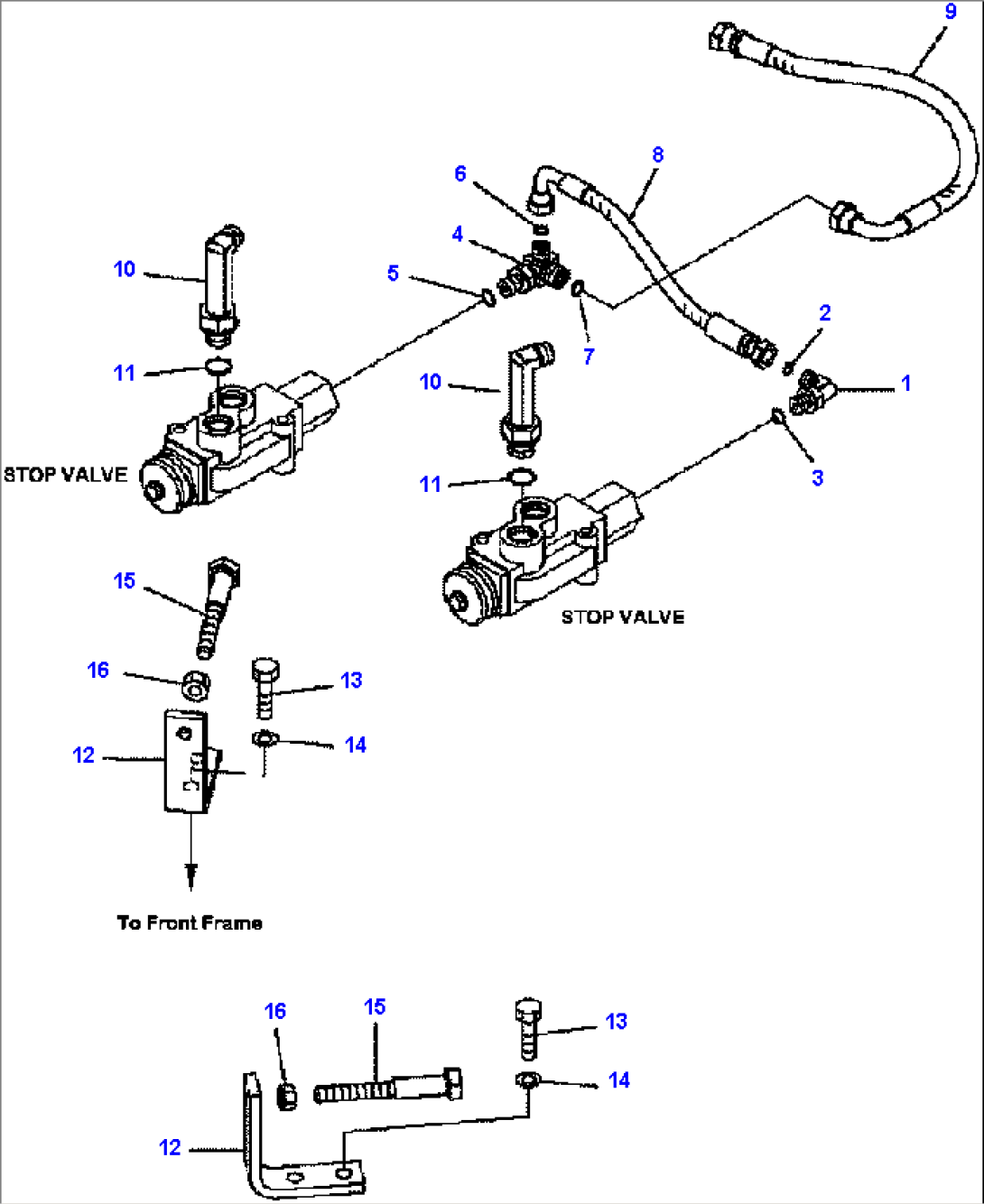 H4410-04A0 HYDRAULIC STEERING PIPING STOP VALVE LINES AND MOUNTING BRACKETS