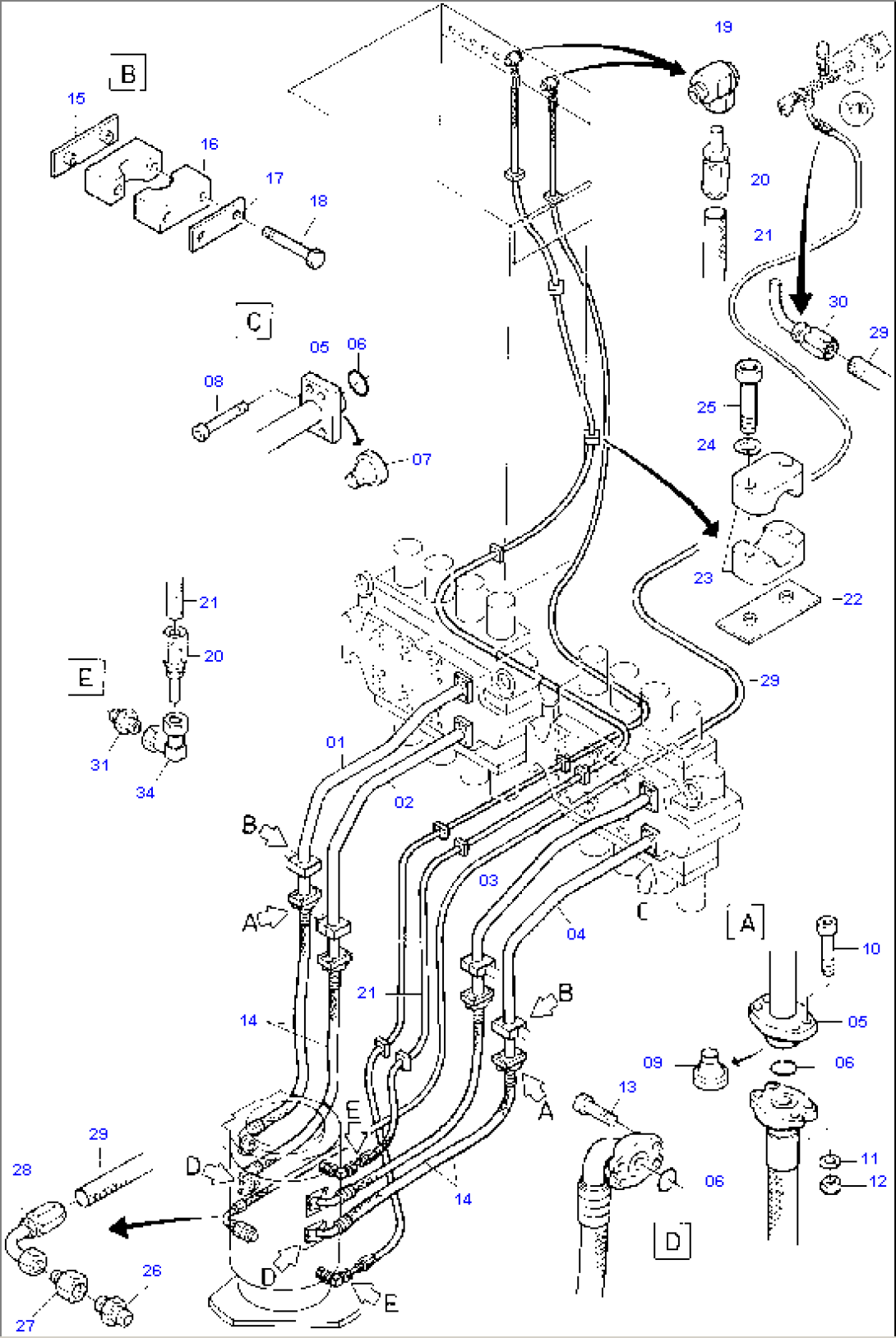 Pressure Lines, Main Control Blocks - Rotary Joint