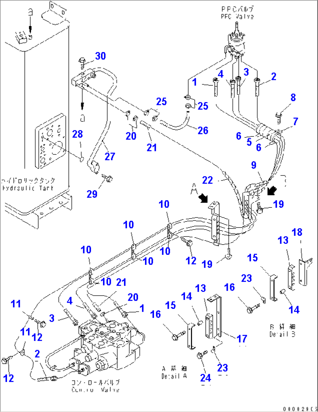 HYDRAULIC LINE (P.P.C. VALVE TO CONTROL VALVE AND DRAIN LINE) (MONO LEVER TYPE)(#52001-)