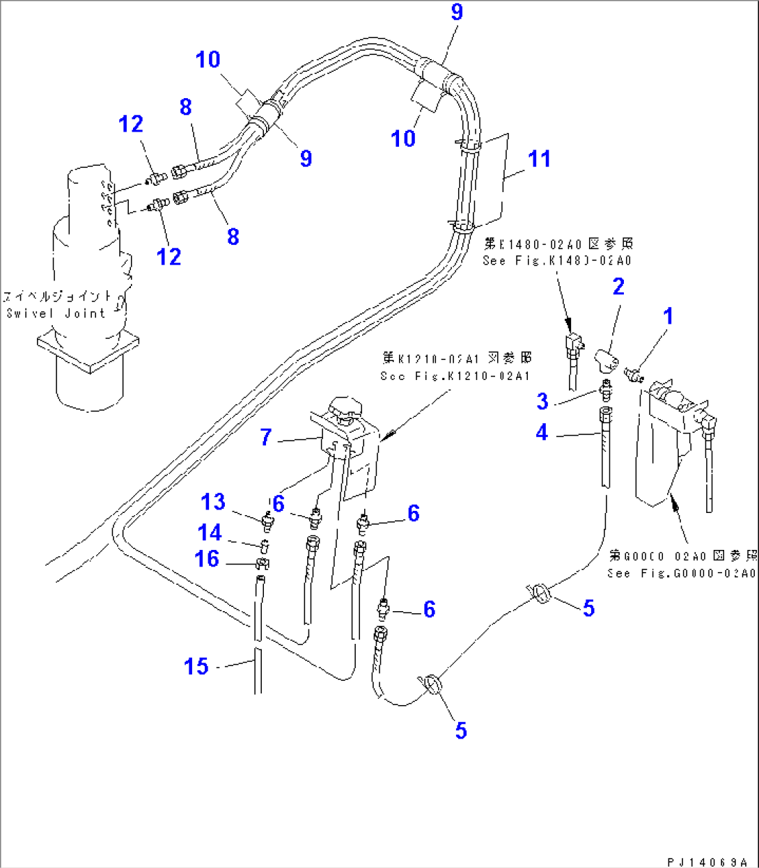 UPPER AIR PIPING(AIR FILTER¤VALVE TO SWIVEL JOINT)(W/INDEPENDENT L/R REAR¤F/R¤L/R AND F/R OUTRIGGER)