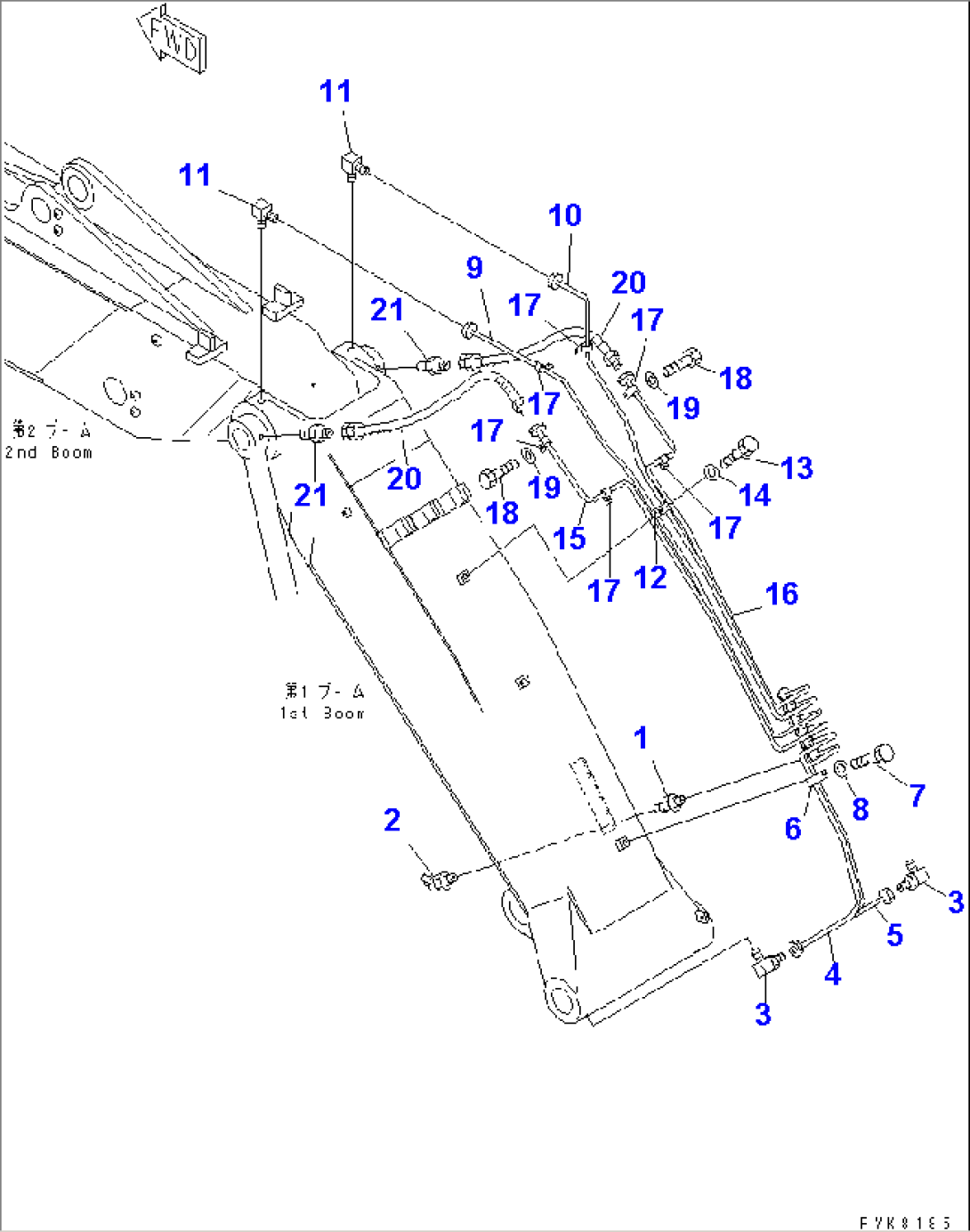 2-PIECES BOOM (LUBRICATION PIPING) (FIRST BOOM SIDE)