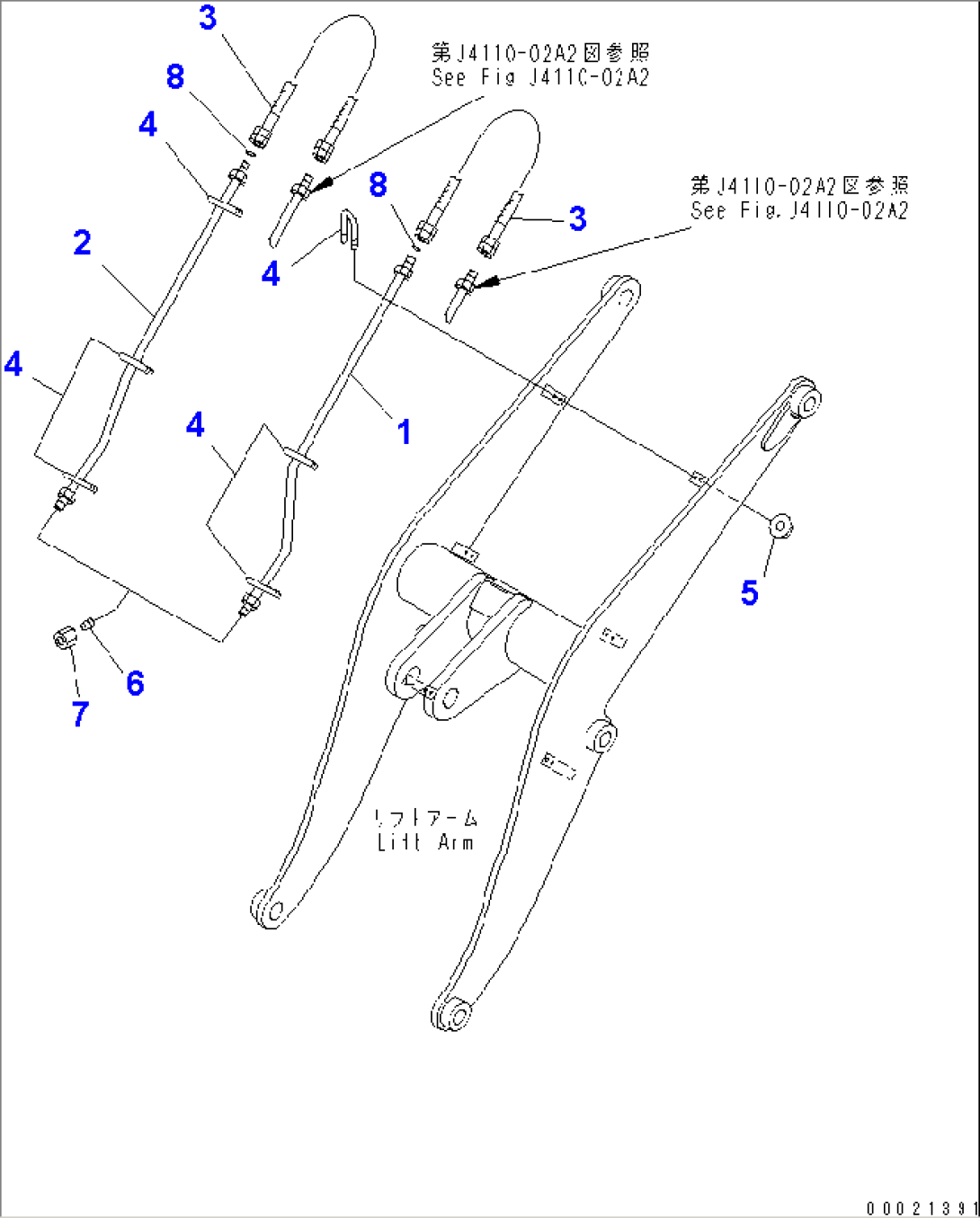 LIFT ARM AND BELLCRANK (TUBE AND MOUNTING PARTS) (WITH 3-SPOOL CONTROL VALVE)(#12001-)