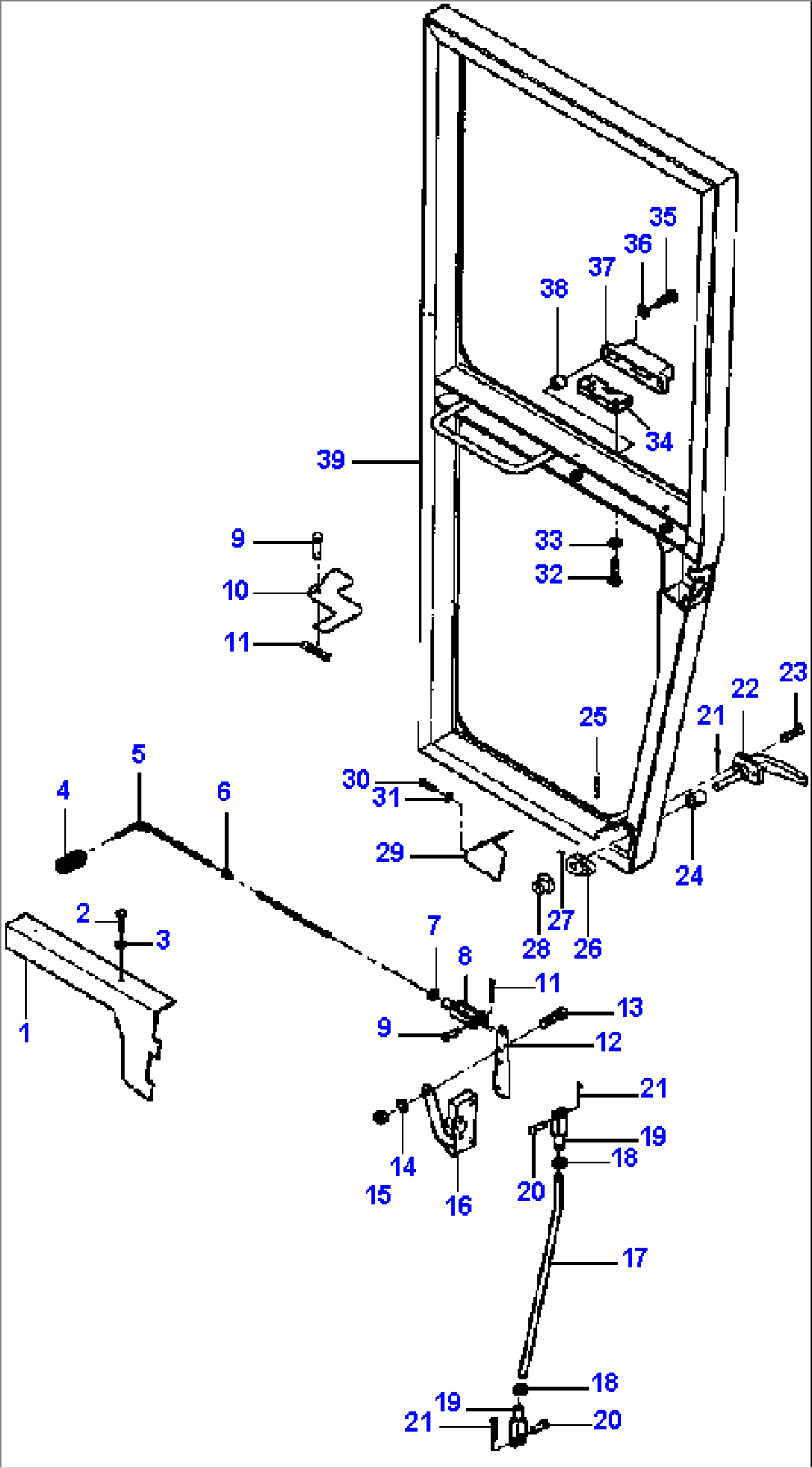 FIG. K5190-01A0 L.H. DOOR - LOW PROFILE CAB - S/N 203886 AND DOWN
