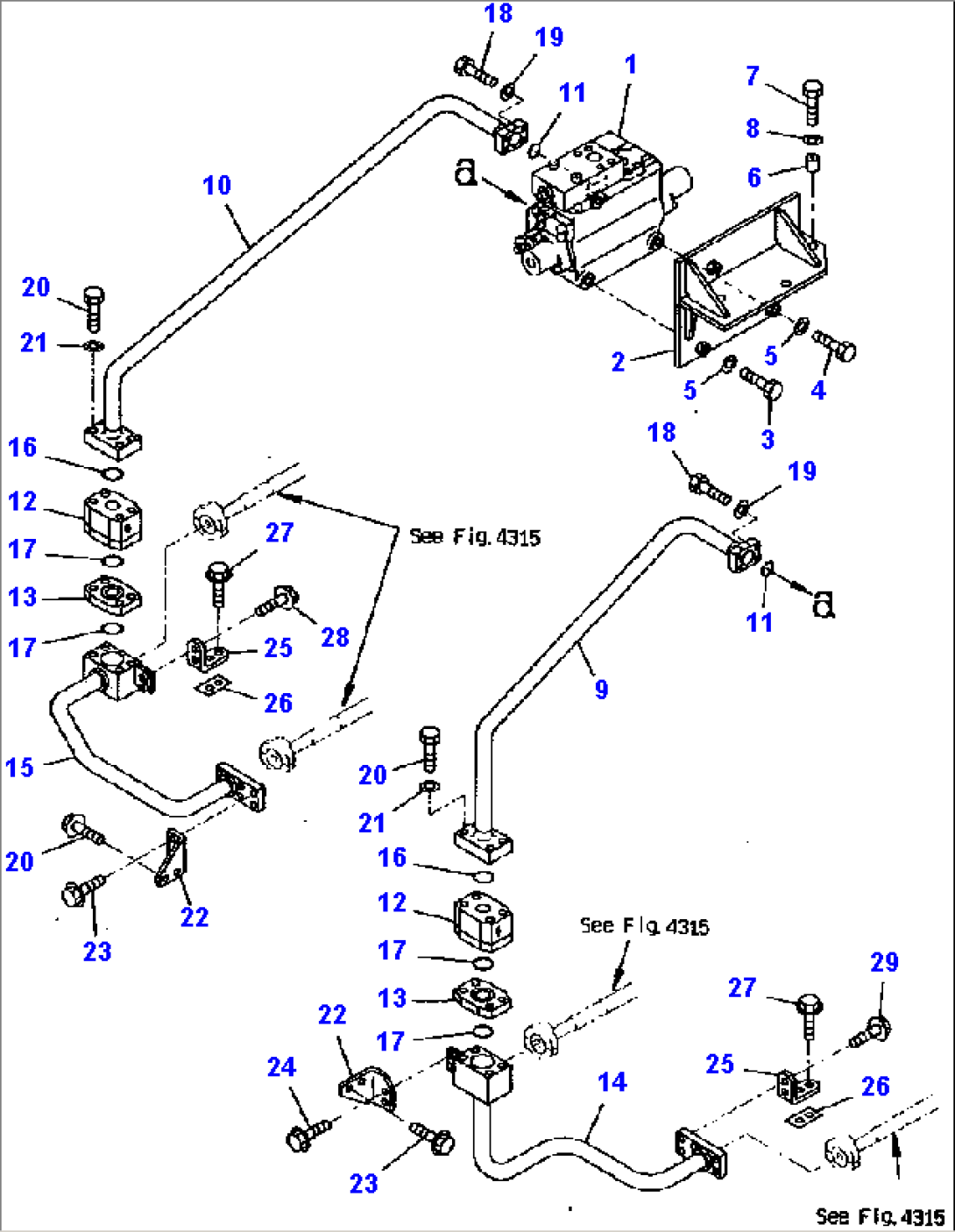 FIG NO. 4314 STEERING OIL PIPING (FOR JOYSTICK STEERING) (4/5) (STEERING CYLINDER LINE (1/2))