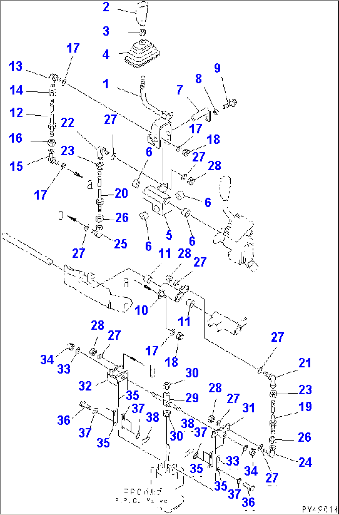 FRONT ATTACHMENT CONTROL LEVER AND LINKAGE (WITH 4-SPOOL CONTROL VALVE)(#50001-)