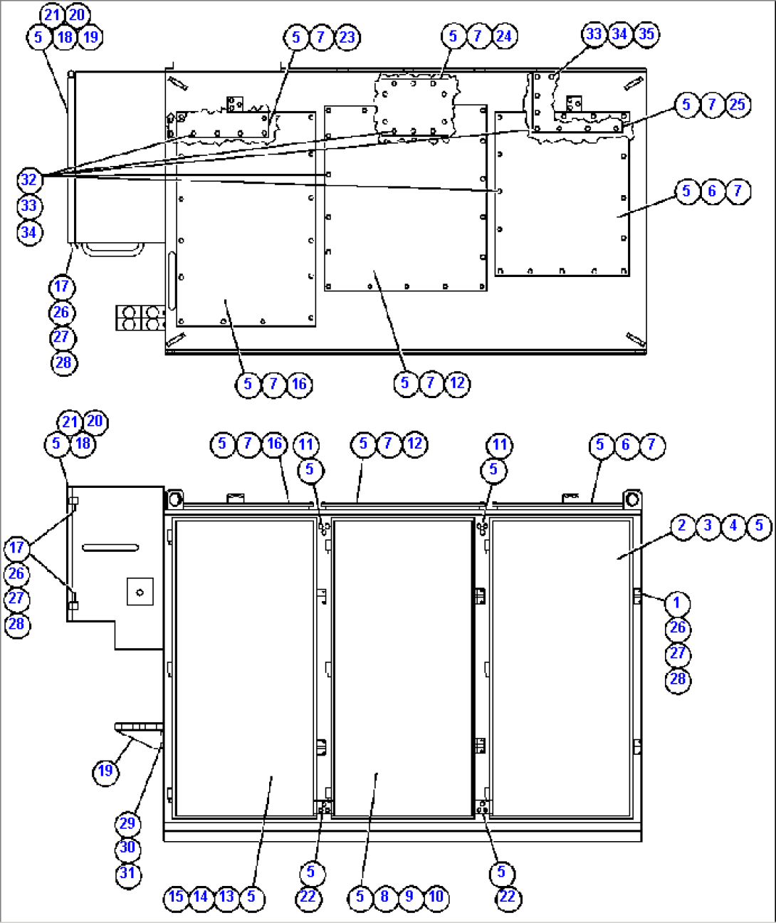 CONTROL CABINET (FRONT & TOP VIEW)