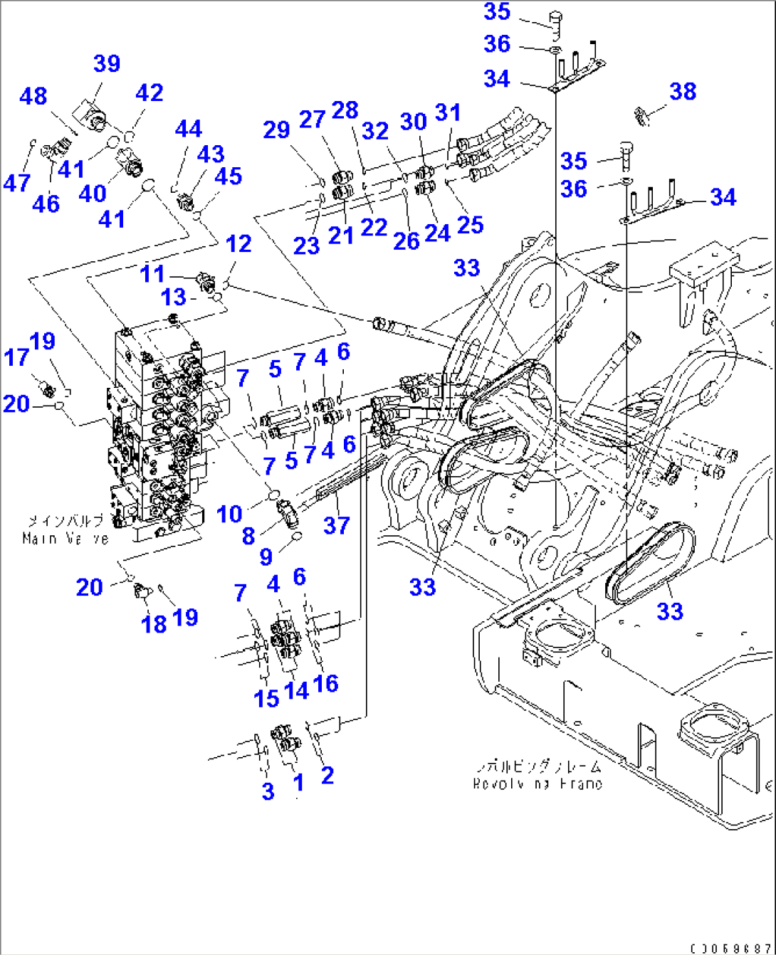 ARM AND BUCKET LINE (1/3) (FOR 1-ATTACHMENT AND BLADE)(#20001-)