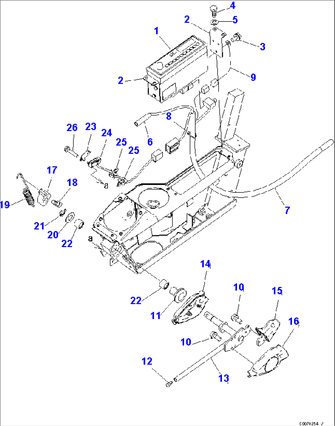 OPERATOR´S CAB (FLOOR) (P.P.C. LOCK LEVER AND RADIO) (#K50218-K50349)