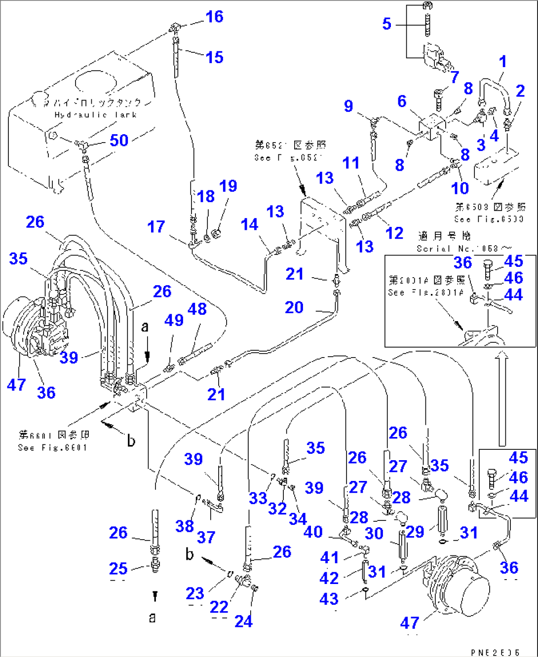 HYDRAULIC PIPING (TRAVEL MOTOR LINE) (2/2)(#1001-1026)