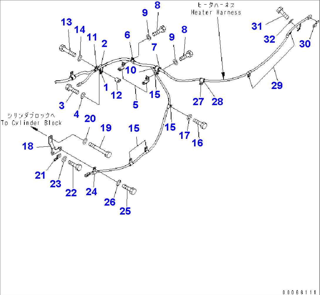 WIRING (HEATER HARNESS) (2/2) (WITH ENGINE OIL AND COOLANT HEATER)(#11001-)