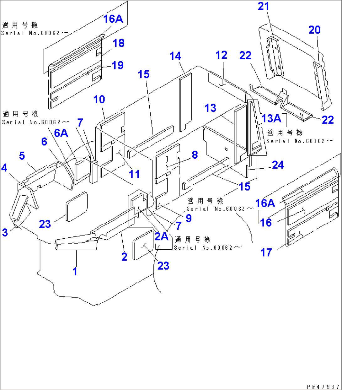 NOISE ABATEMENT PARTS (FOR FLOOR FRAME AND ENGINE HOOD)(#60001-)