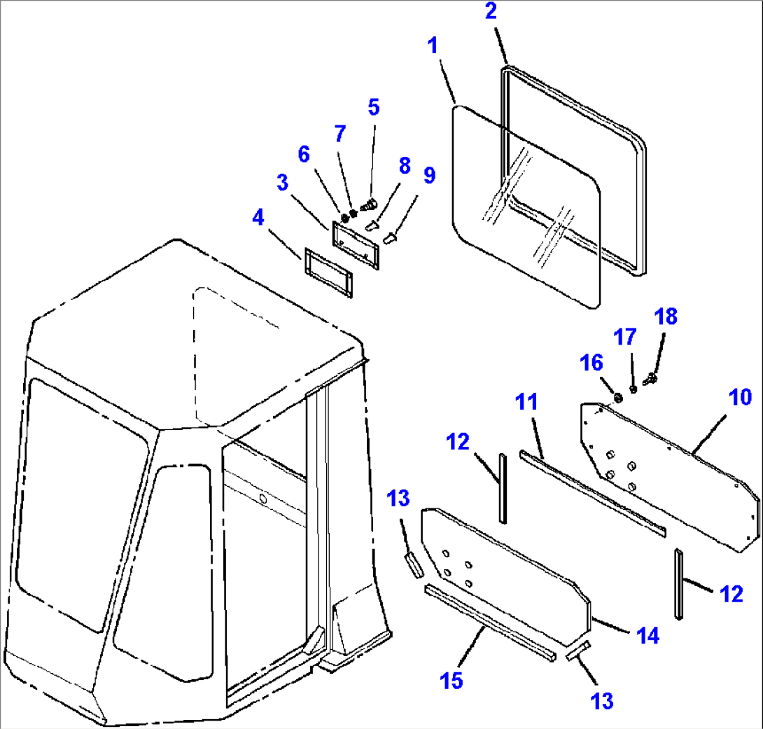 ROPS CAB REAR CAB WINDOW AND LOWER PANEL