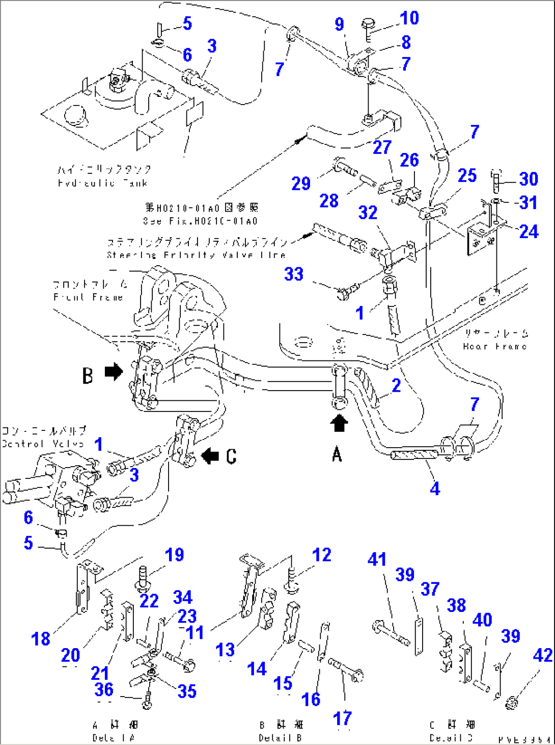 HYDRAULIC PIPING (PRIORITY VALVE TO CONTROL VALVE AND DRAIN LINE)(WITH MULTI COUPLER)(#63287-)