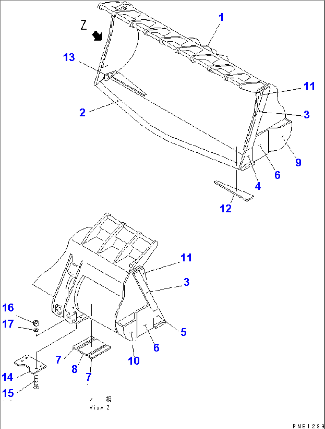 BUCKET¤ 10.5M3 (SPADE NOSE) (WITHOUT TOOTH)(#10001-10499)