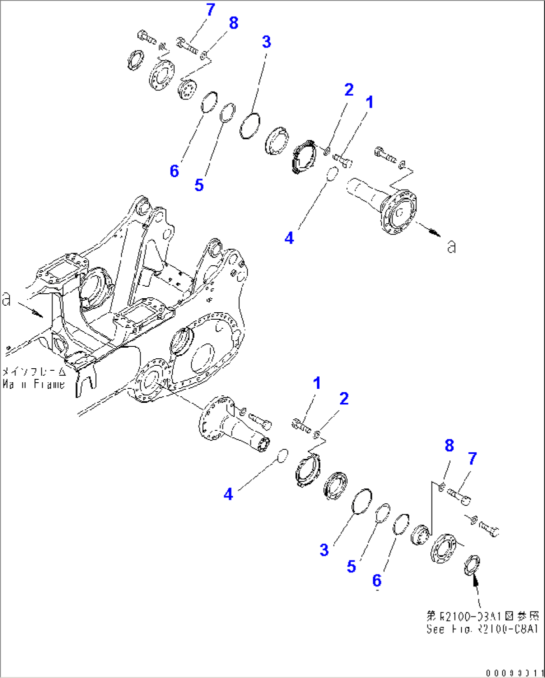 TRACK FRAME (R.H.) (PIVOT SHAFT MOUNTING) (WITH BLADE TILT PIPING) (7 ROLLER)