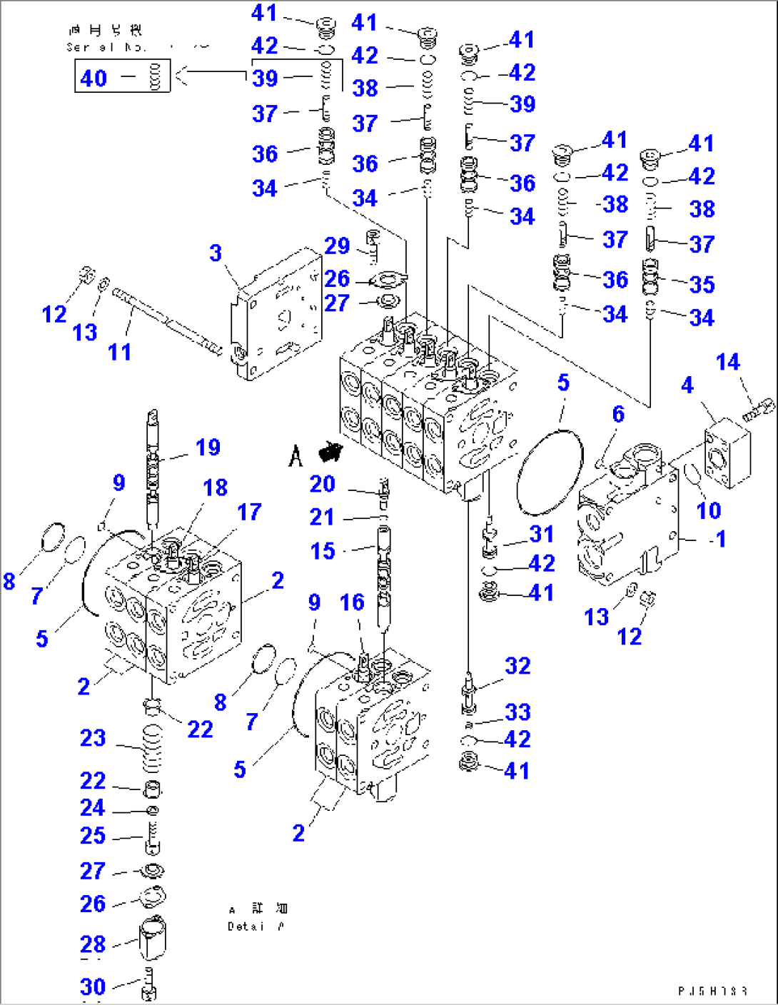 CONTROL VALVE (5-SPOOL) (1/3) (L.H.) (WITH CLUTCH TYPE CIRCLE REVERSE GEAR)