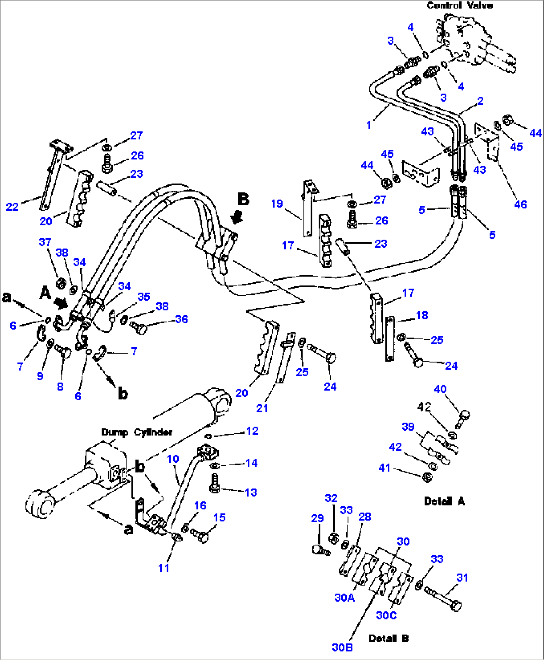 HYDRAULIC PIPING CONTROL VALVE TO DUMP CYLINDER - MACHINES WITH STANDARD LOADER LINKAGE