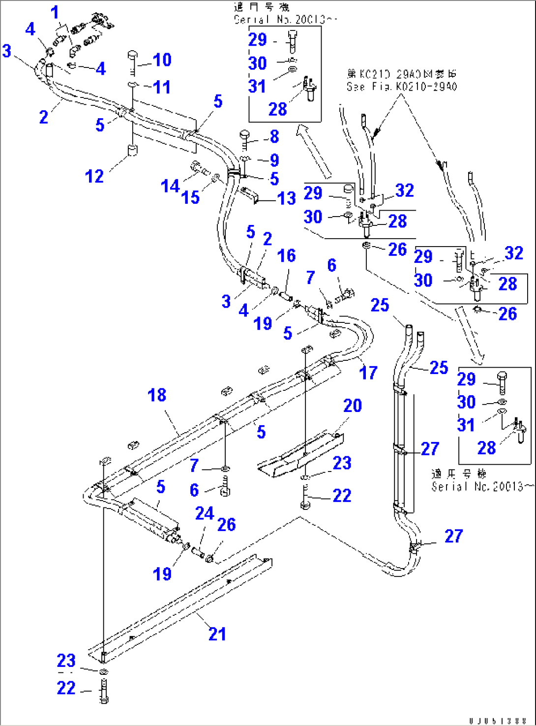AIR CONDITIONER (HEATER HOSE) (MACHINE CAB)(#20001-20166)