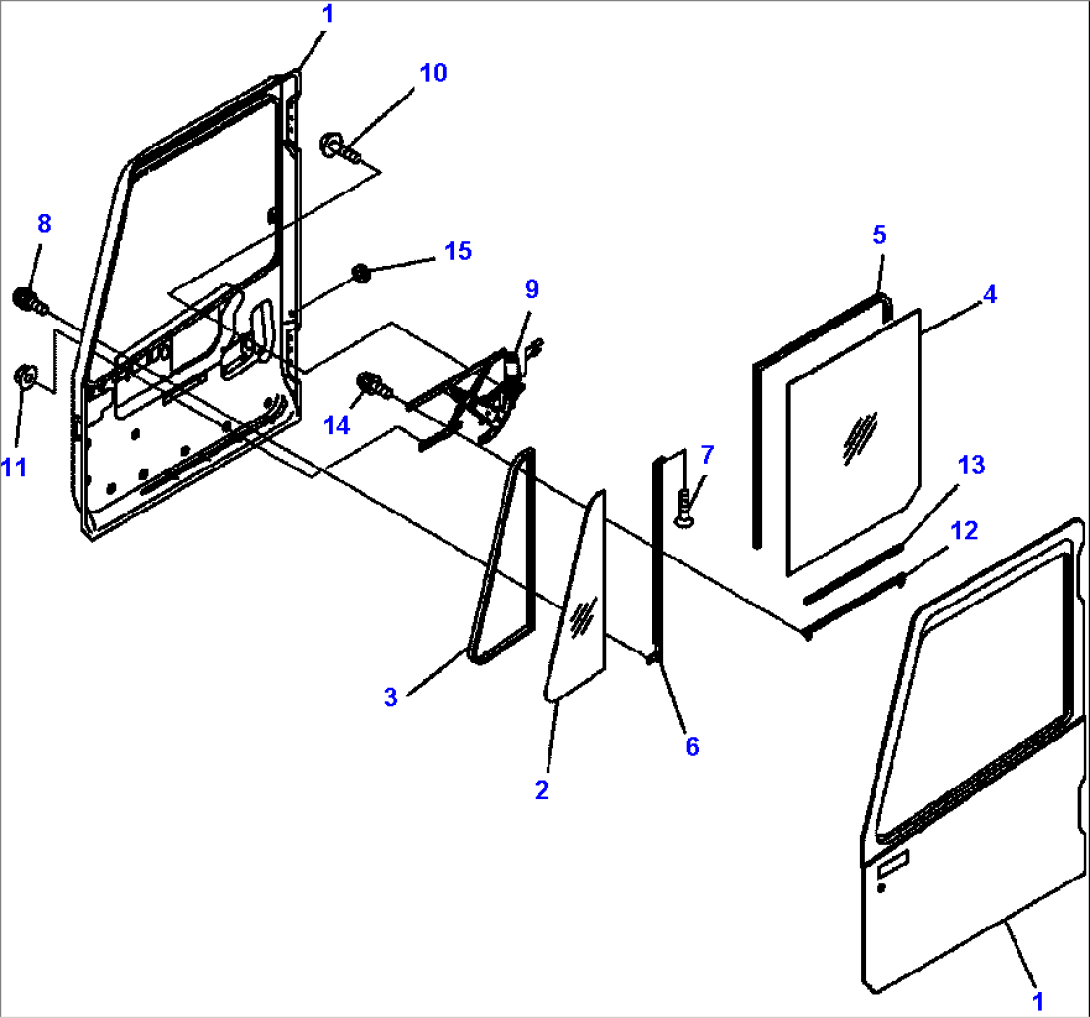 FIG. K0210-02A0 CAB - LH DOOR - WINDOW GLASS AND RELATED PARTS