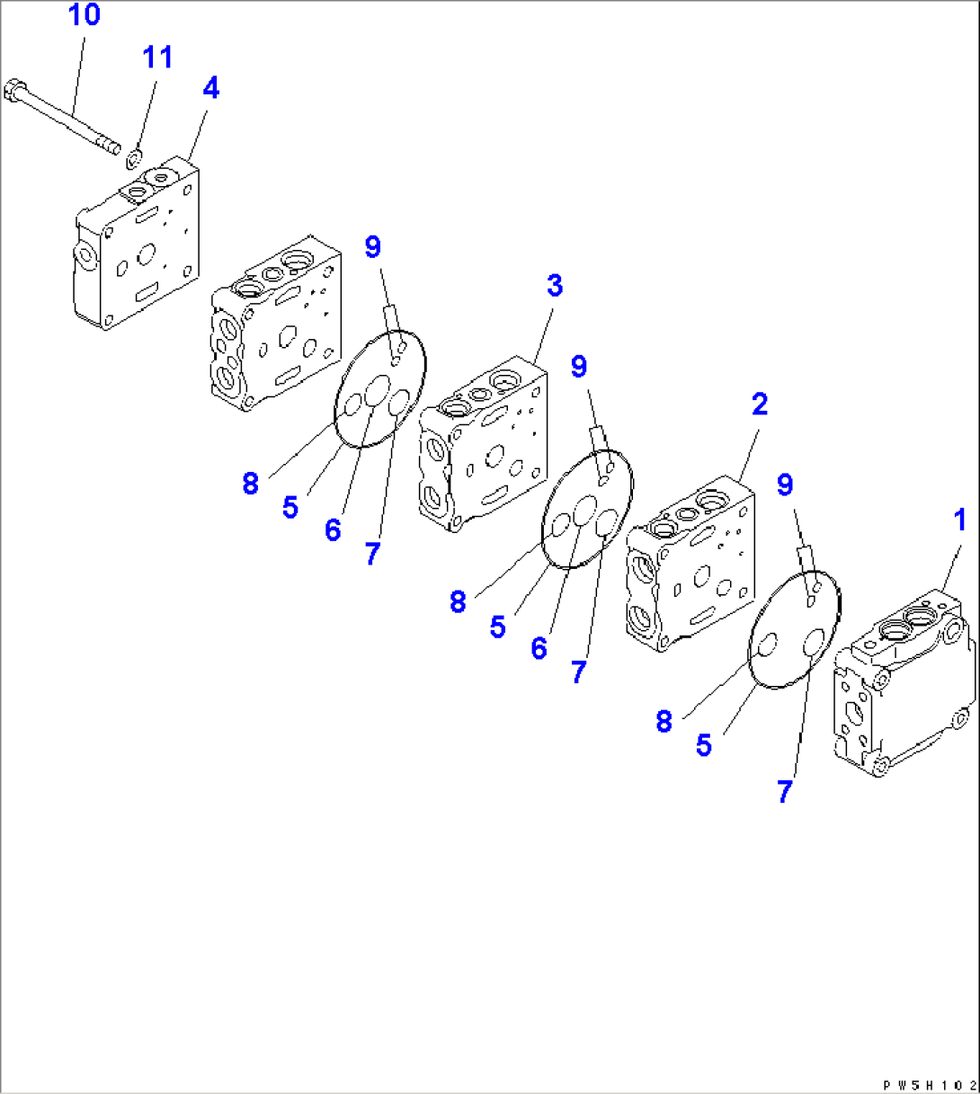 MAIN VALVE (3-VALVE) (1/7) (FOR STRAIGHT TILT DOZER)