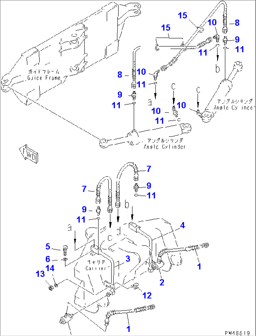 SIDE SHIFT¤ PITCH AND ANGLE SNOW PLOW (3/4) (ANGLE CYLINDER LINE)(#60001-)