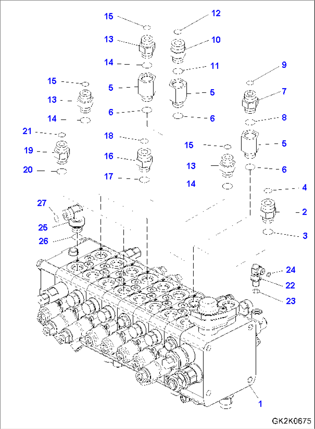 MAIN VALVE (8-SPOOL/ONE-PIECE BOOM) - CONNECTING PARTS (1/4)