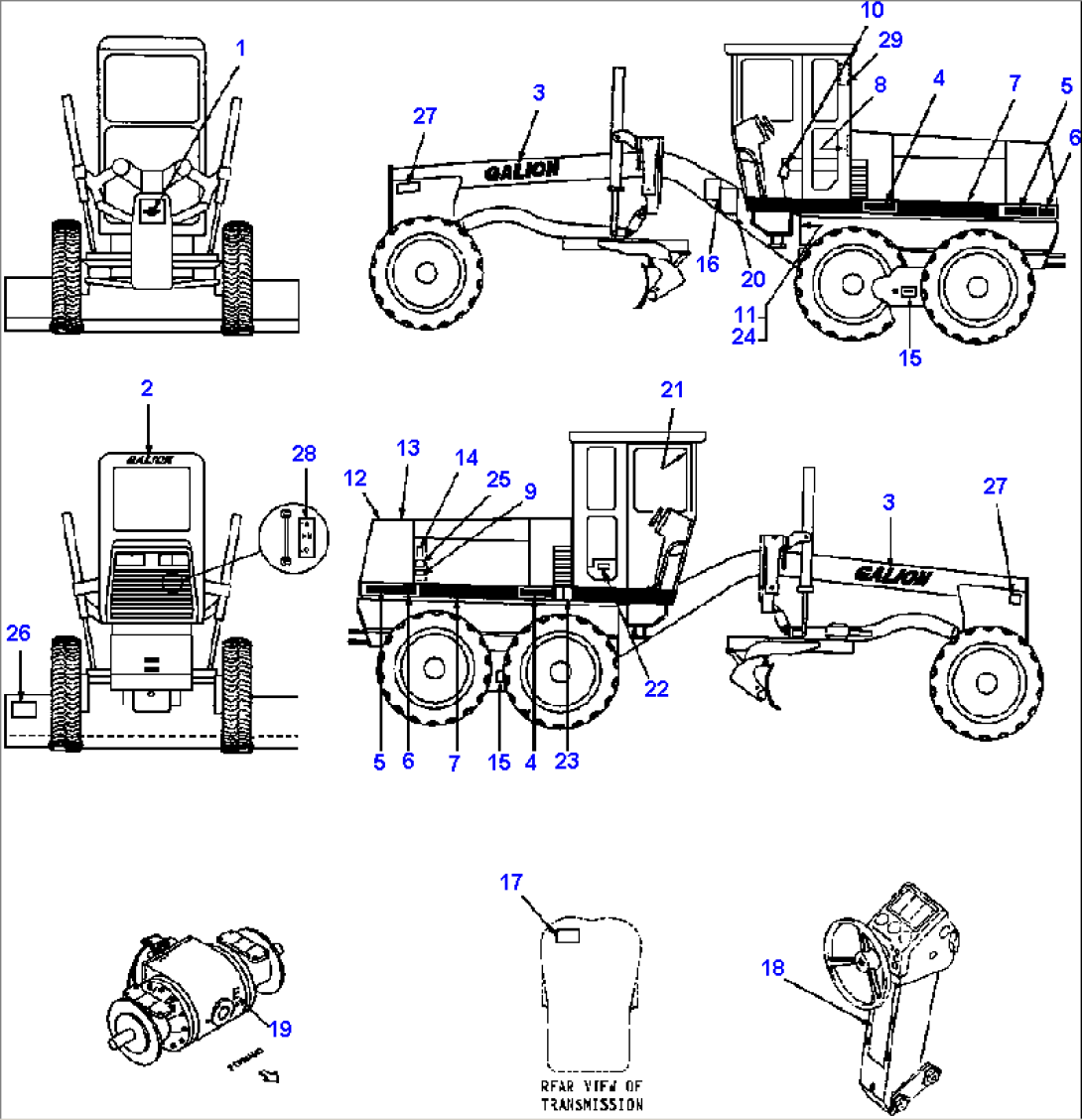 GALION DECALS - 830 R.H. & L.H. 90ø BLADE SUSPENSION WITH AWD