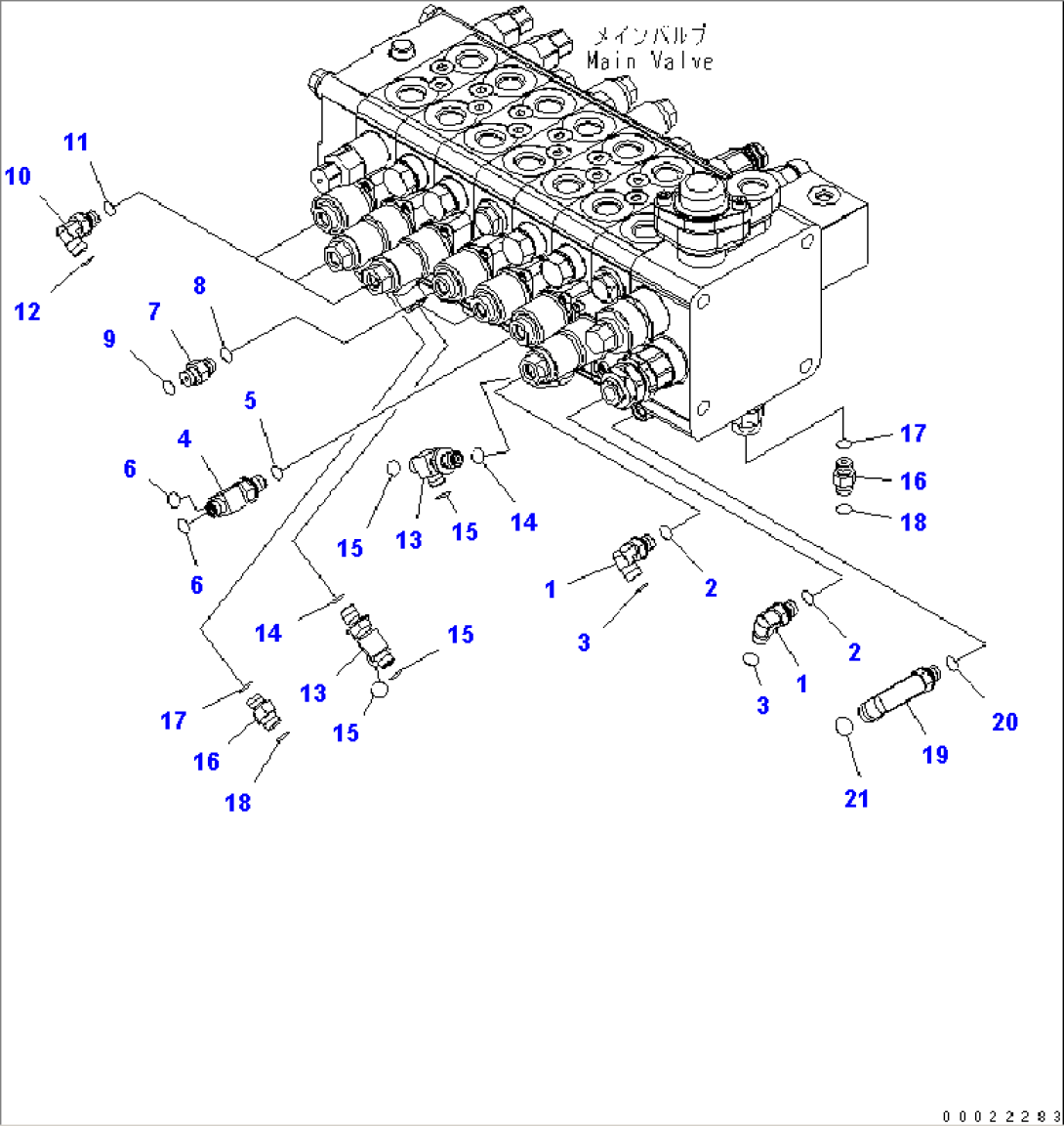 MAIN VALVE (7-SPOOL/ONE-PIECE BOOM) - CONNECTING PARTS (3/4)