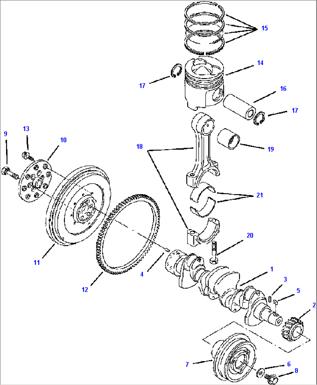 FIG. A0114-01A0 TIER I ENGINE - CRANKSHAFT, PISTON AND FLYWHEEL