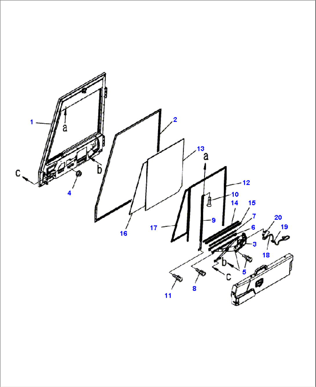 K0200-05A0 CAB R.H. DOOR, WINDOW AND RELATED PARTS (S/N A11001-A11184 )