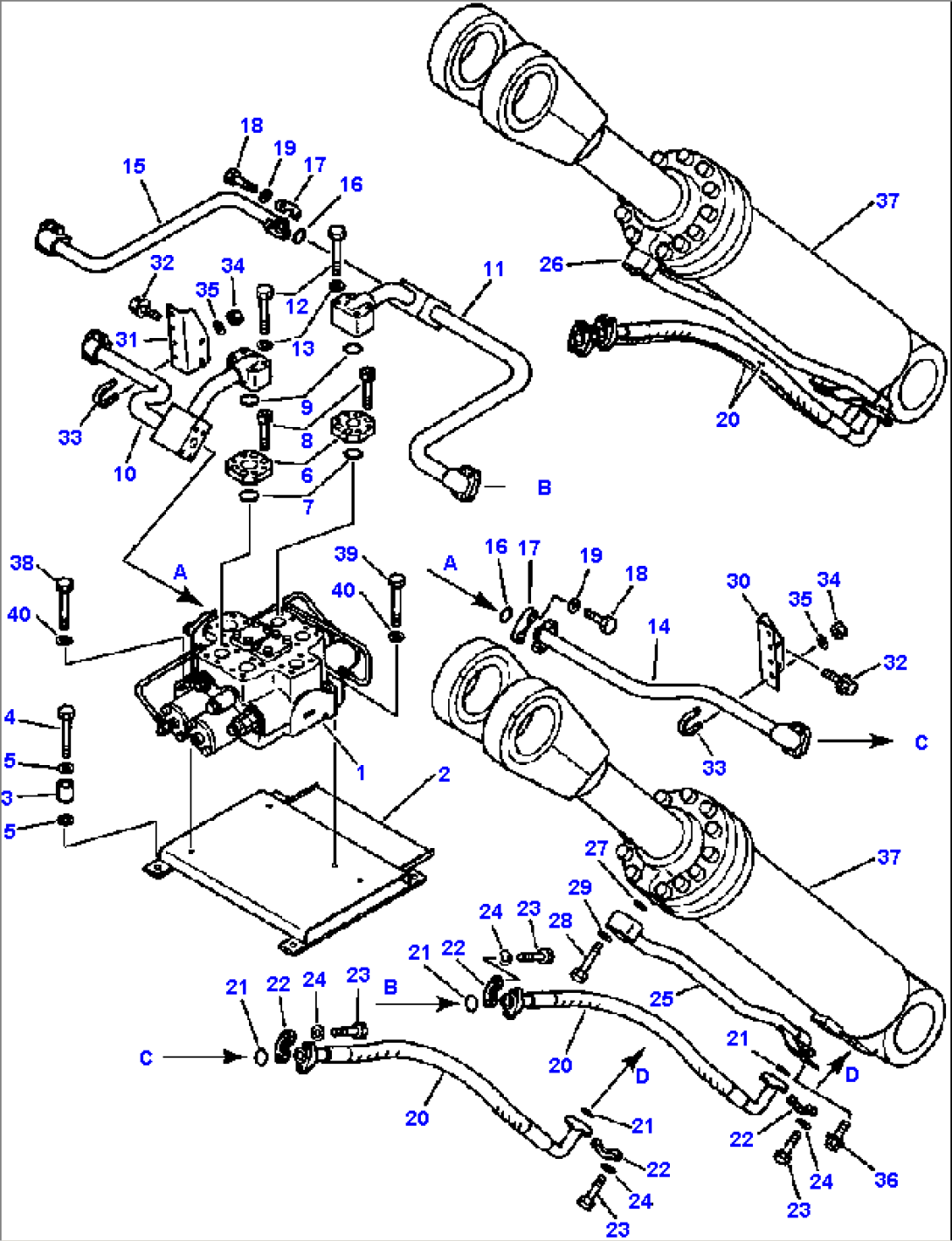 HYDRAULIC PIPING CONTROL VALVE TO LIFT CYLINDERS