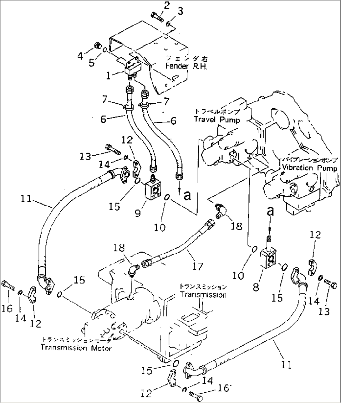 HYDRAULIC PIPING (TRAVEL PUMP TO TRANSMISSION MOTOR)(#10181-)