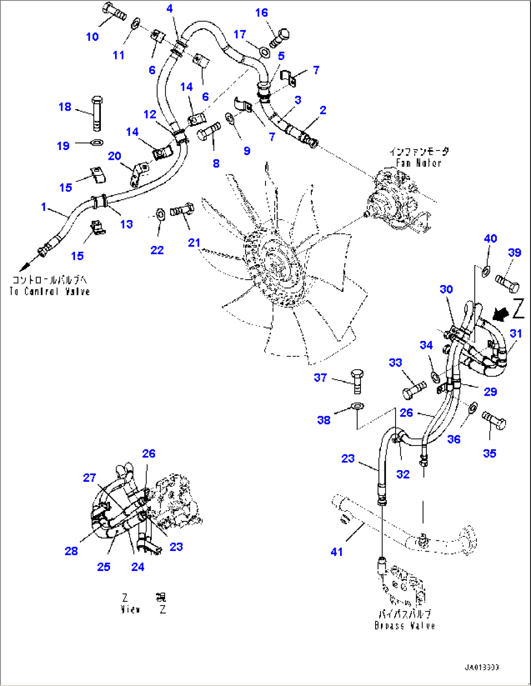 Cooling System, Fan Motor Piping (#90001-)