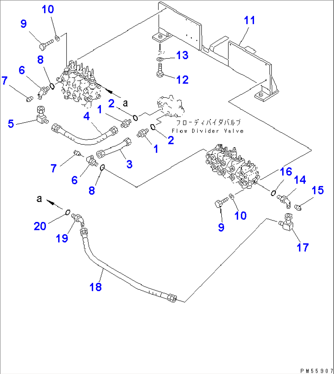 HYDRAULIC PIPING (FLOW DIVIDER VALVE TO CONTROL VALVE) (WITH VARIABLE BLADE)(#2001-)